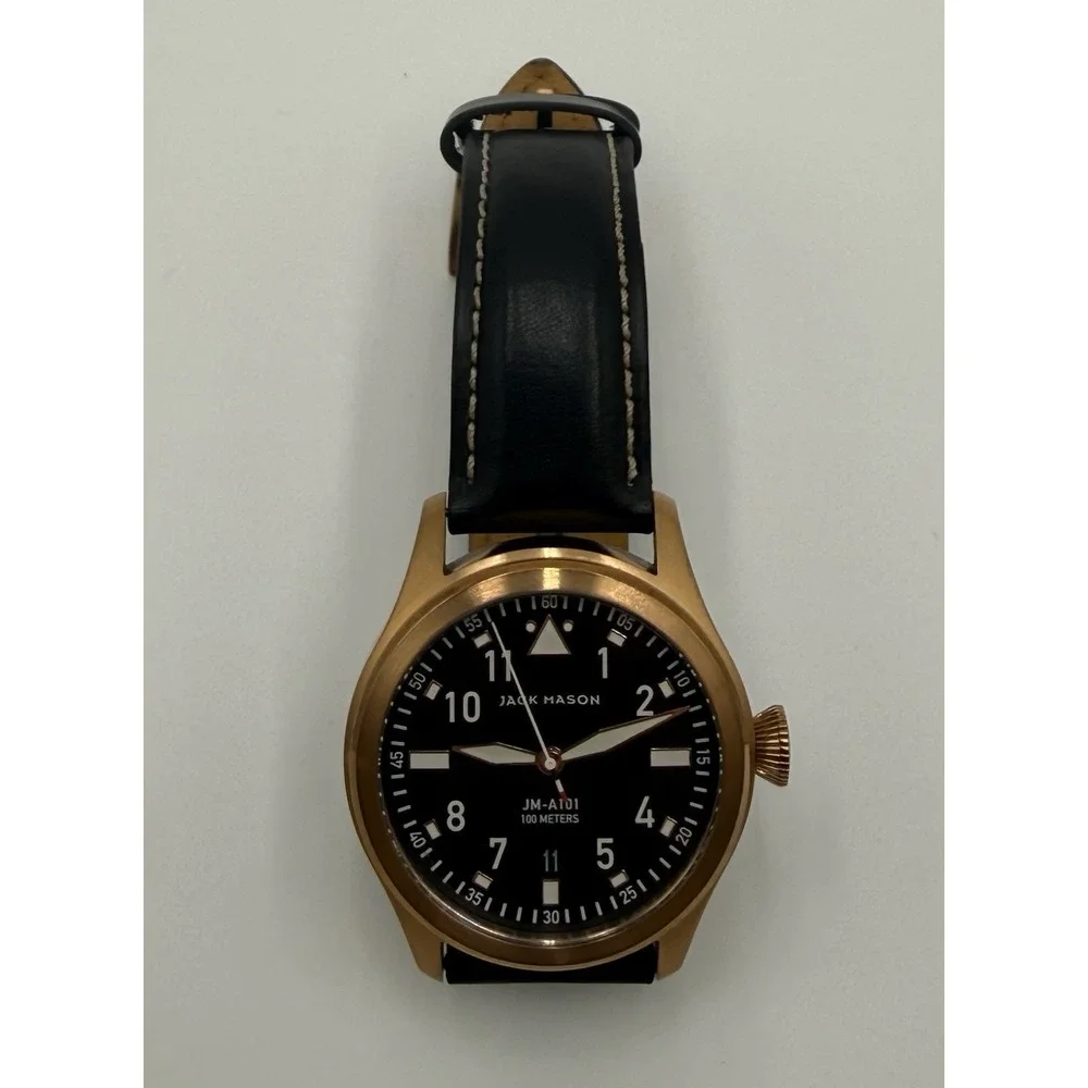 Jack Mason JM-A101 Aviator Pilot Watch Bronze Tone Black Leather 100M